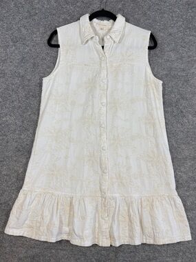 Solitaire Eyelet Embroidered Mini Dress  Large Sleeveless Ruffle Hem Boho Chic